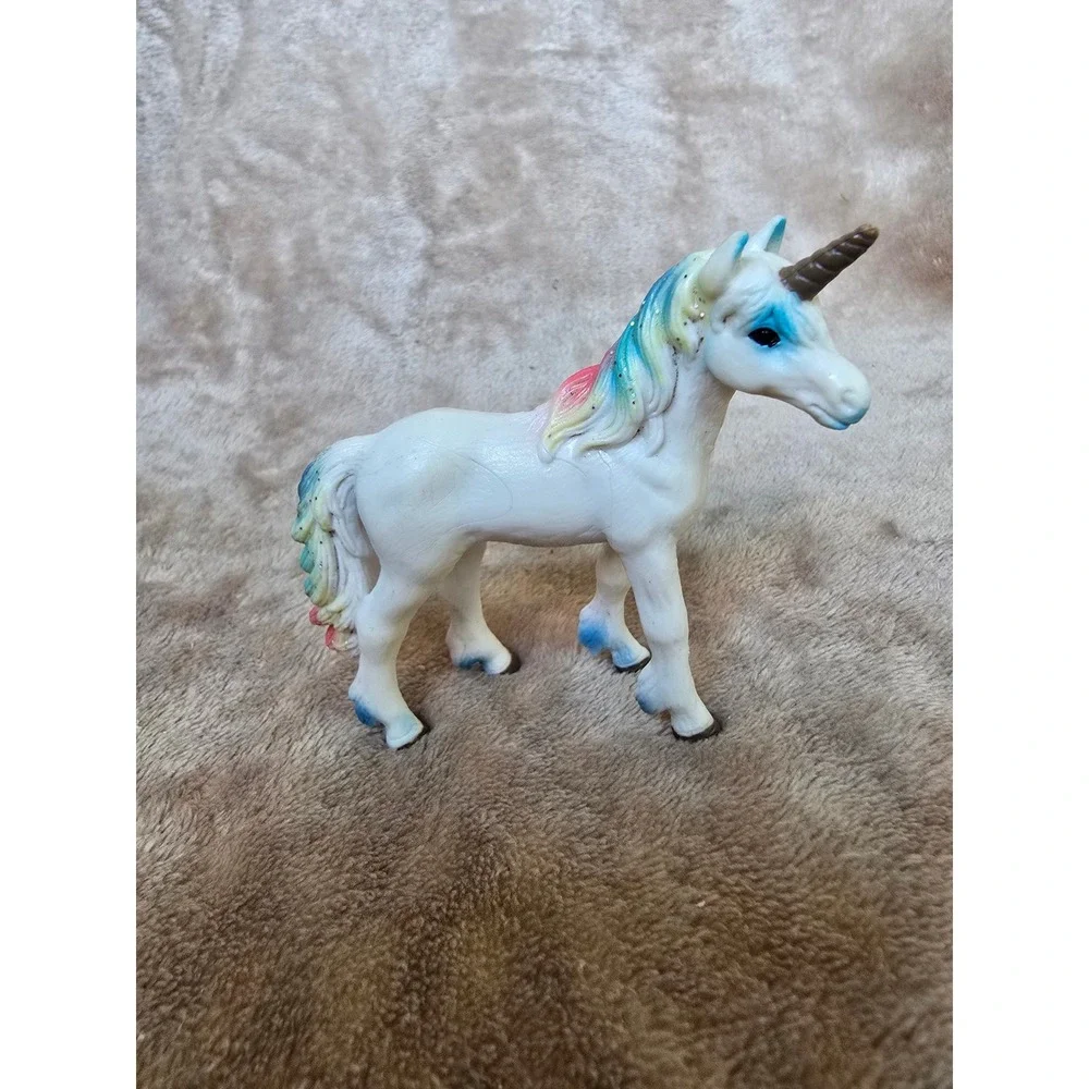 Rainbow Unicorn Figure White Glitter Mane Tail Fantasy Toy